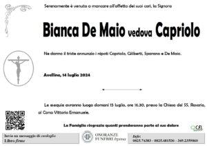 Manifesto funebre di Bianca De Maio