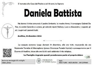 Manifesto funebre di Daniela Battista