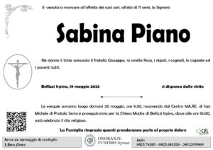Manifesto funebre di Sabina Piano