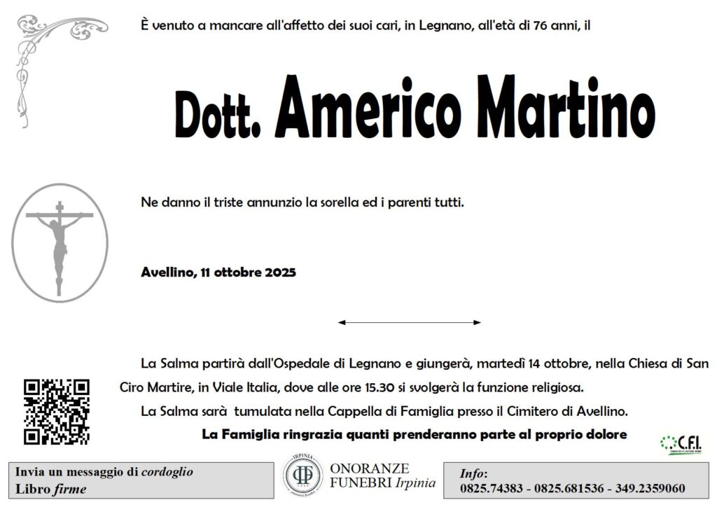 Manifesto funebre di Americo Martino