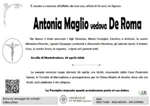 Manifesto funebre di Antonia Maglio