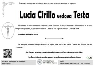 Manifesto funebre di Lucia Cirillo
