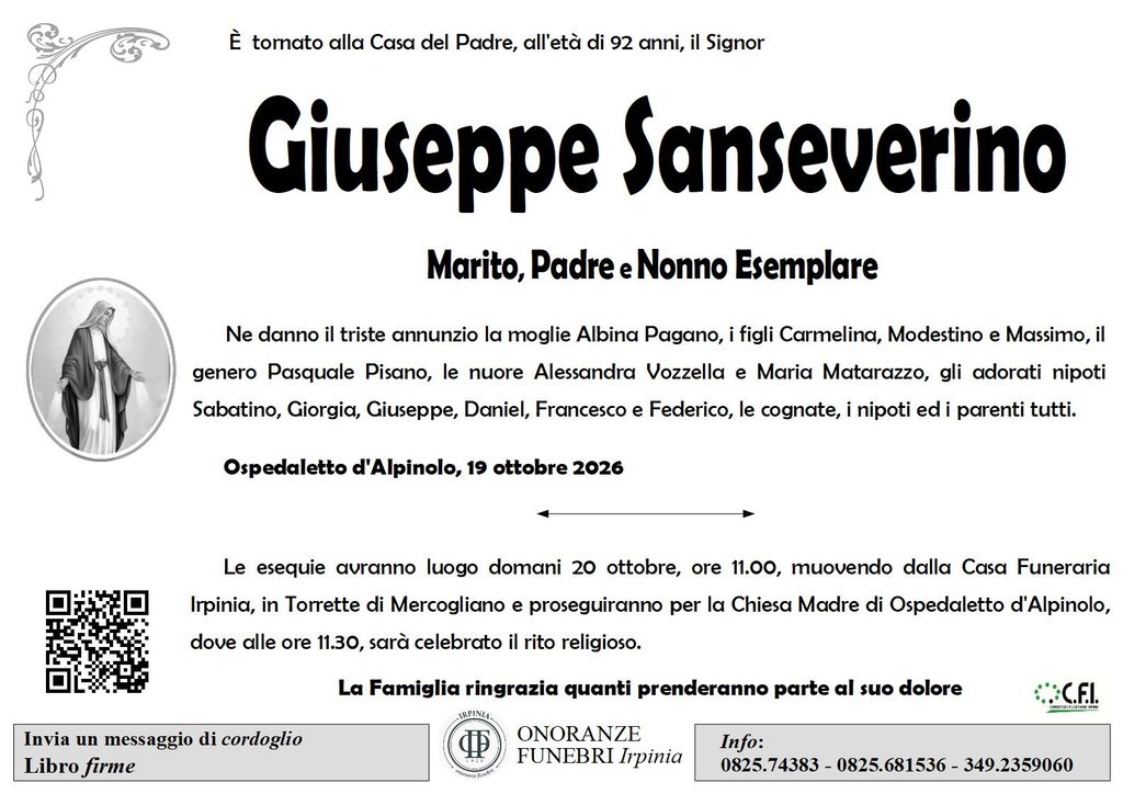 Manifesto funebre di Giuseppe Sanseverino