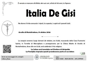 Manifesto funebre di Italia De Gisi