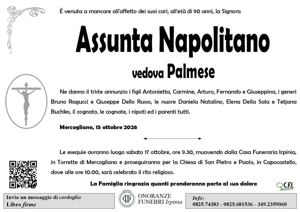 Manifesto funebre di Assunta Napolitano