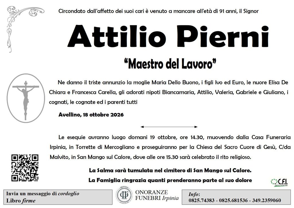 Manifesto funebre di Attilio Pierni
