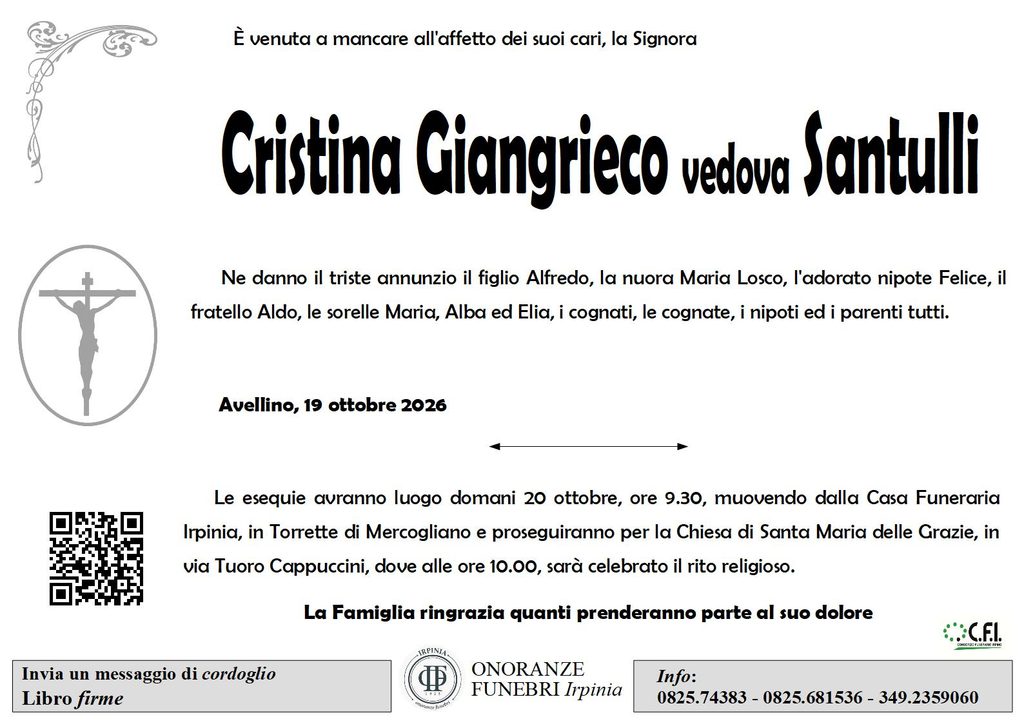 Manifesto funebre di Cristina Giangrieco