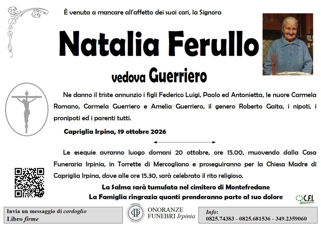 Manifesto funebre di Natalia Ferullo